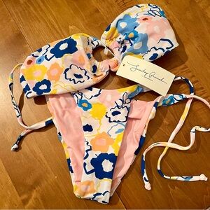 Floral Print Bikini Set - White and Blue